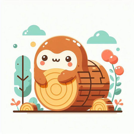 Cute vector illustration of a gingerbread cookie in the forest.のイラスト素材