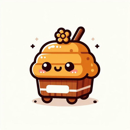 Cute Honey Cupcake Mascot Character Vector Illustration.のイラスト素材