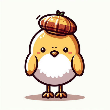 Cute little chicken with acorn isolated on white background. Vector illustration.のイラスト素材