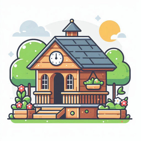 Cottage in the countryside. Vector illustration in a flat style.のイラスト素材