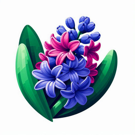 Blue and pink hyacinth flowers isolated on white background. Vector illustration.のイラスト素材