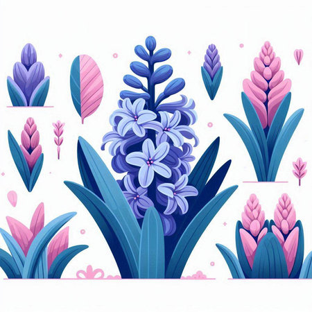 Set of blue hyacinth flowers in cartoon style. Vector illustration.のイラスト素材
