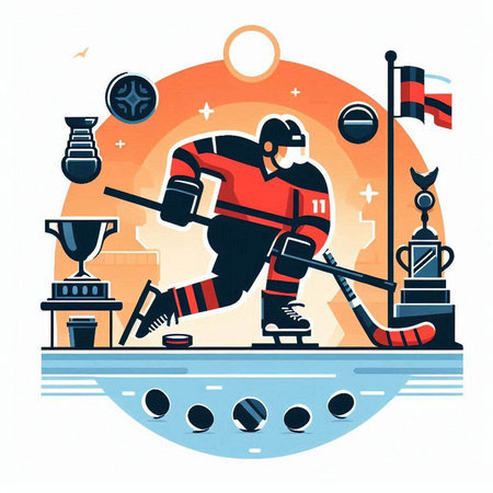Hockey player on the ice. Vector illustration in flat style.のイラスト素材