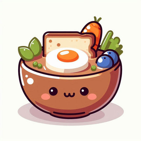 Cute healthy food bowl with egg. Vector illustration in cartoon styleのイラスト素材