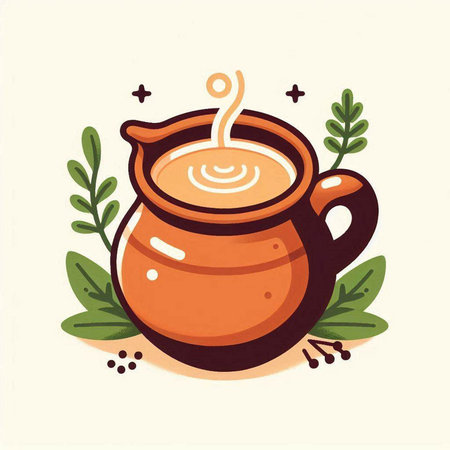 Cup of hot tea with steam and leaves. Vector illustration.のイラスト素材