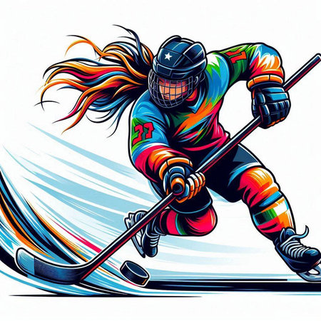 Ice hockey player with the stick and puck. Colorful vector illustration.のイラスト素材