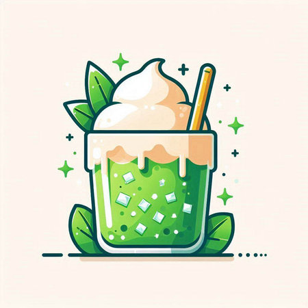 Green smoothie with ice cream and mint leaves, vector illustration.のイラスト素材