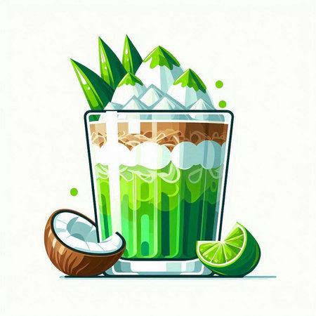 Cocktail in a glass with lime and coconut. Vector illustration.のイラスト素材