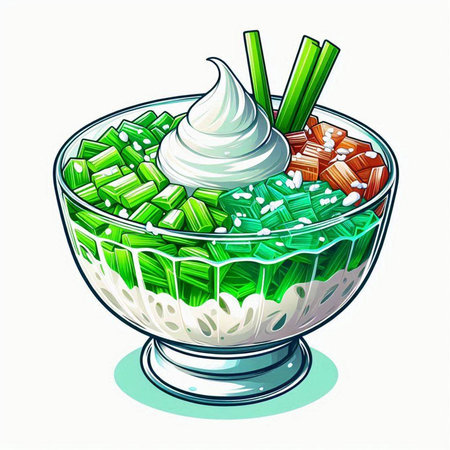 Illustration of a glass bowl of celery salad with ice creamのイラスト素材