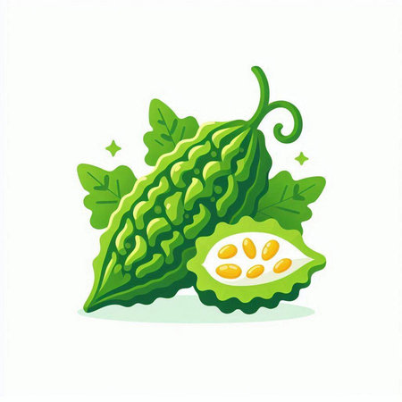 Bitter melon isolated on a white background. Vector illustration.のイラスト素材