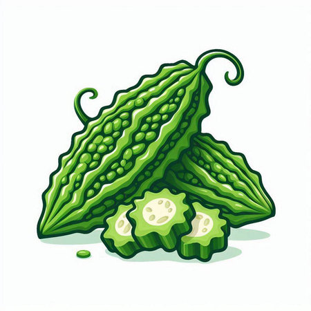 Bitter gourd isolated on white background. Vector illustration.のイラスト素材