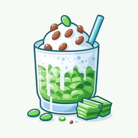 Milkshake with ice cream and mint leaves. Vector illustration.のイラスト素材