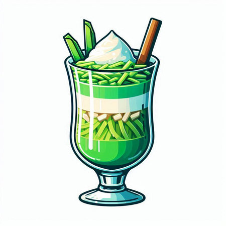Cocktail with green beans and whipped cream. Vector illustration.のイラスト素材