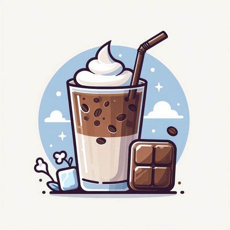 Iced coffee with chocolate bar and ice cream. Vector illustration.のイラスト素材