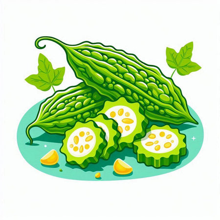Bitter gourd vector illustration. Bitter melon icon isolated on white background.のイラスト素材