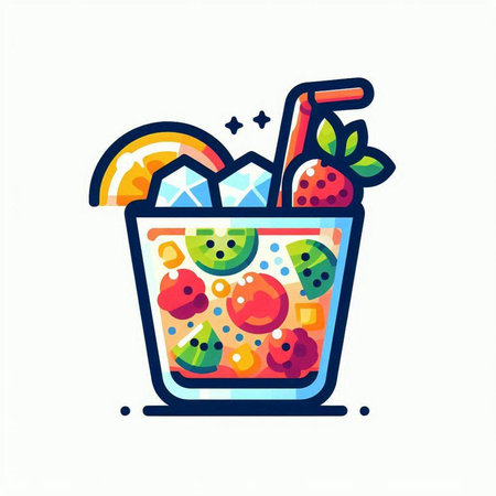 Cocktail with fruits, berries and ice. Vector illustration.のイラスト素材