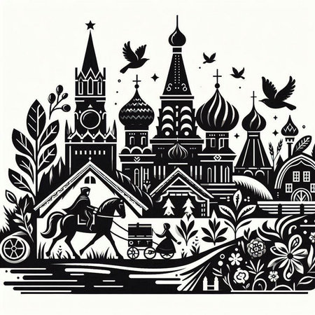 Vintage hand drawn vector illustration of St. Basil's Cathedral in Moscowのイラスト素材