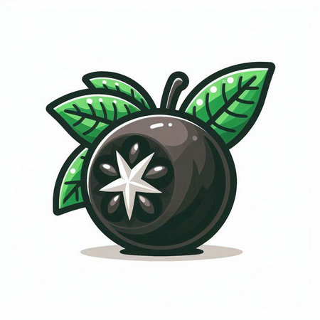 Illustration of a black olives with leaves on a white backgroundのイラスト素材