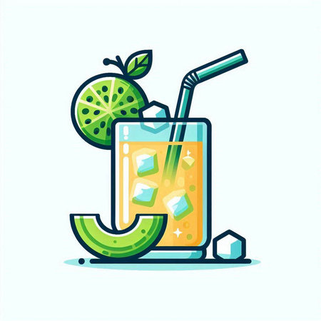 Cocktail with lime and ice. Vector illustration in flat styleのイラスト素材
