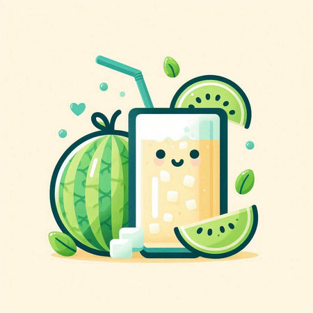 Watermelon smoothie with watermelon slices. Vector illustration in flat styleのイラスト素材