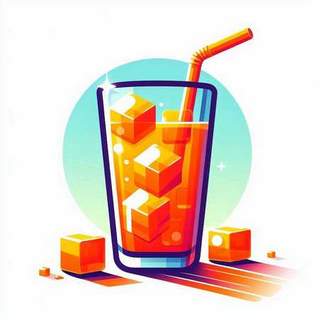 Illustration of a glass of orange juice with ice cubes and strawのイラスト素材