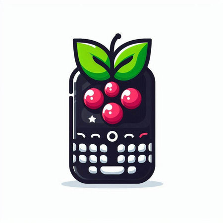 Cute cartoon mobile phone with red berries. Vector illustration isolated on white background.のイラスト素材