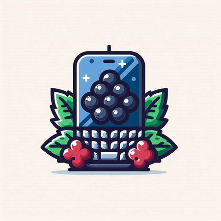Smartphone with berries, vector illustration. Mobile phone with berries.のイラスト素材