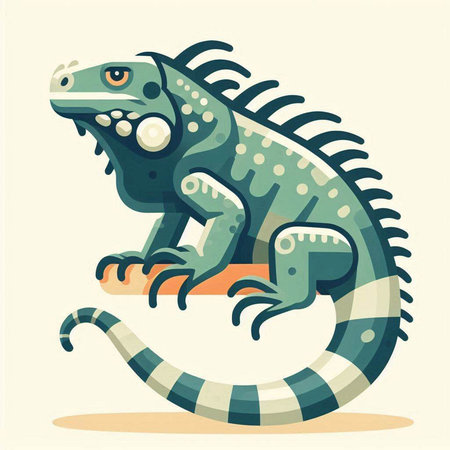 Green iguana on a white background. Vector illustration in cartoon style.のイラスト素材