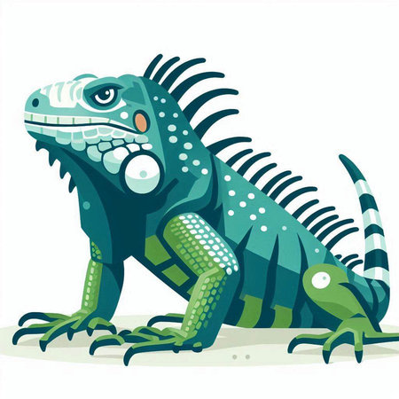 Green iguana on a white background. Vector illustration in a flat style.のイラスト素材