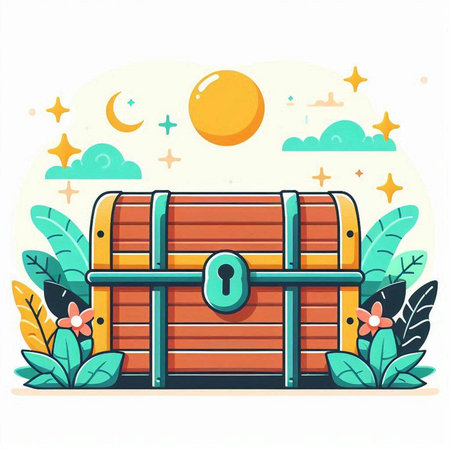 Treasure chest with closed padlock. Vector illustration in flat styleのイラスト素材