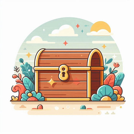 Treasure chest with keyhole. Vector illustration in cartoon style.のイラスト素材