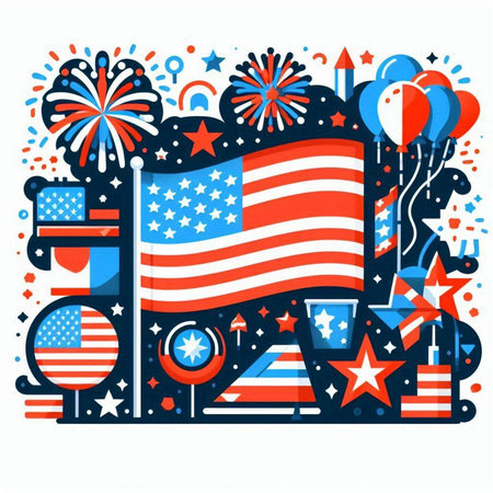 Independence day United States of America holiday celebration. Vector flat illustrationのイラスト素材