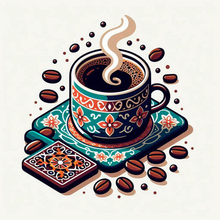 Coffee cup with coffee beans. Vector illustration in retro style.のイラスト素材