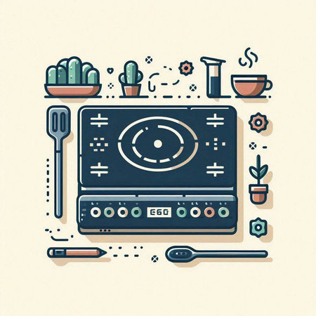 Vector illustration of modern flat line design concept of kitchen appliances and equipment.のイラスト素材