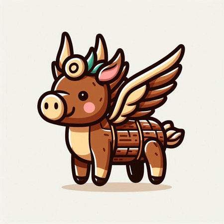 Cute cartoon pig with wings. Vector illustration. Cute animal.のイラスト素材