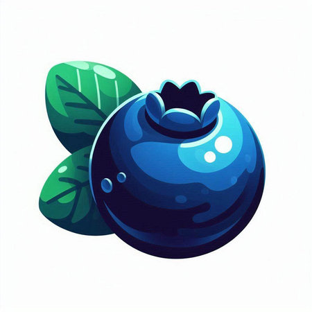 Blueberry with leaves isolated on white background. Hand drawn illustration.のイラスト素材
