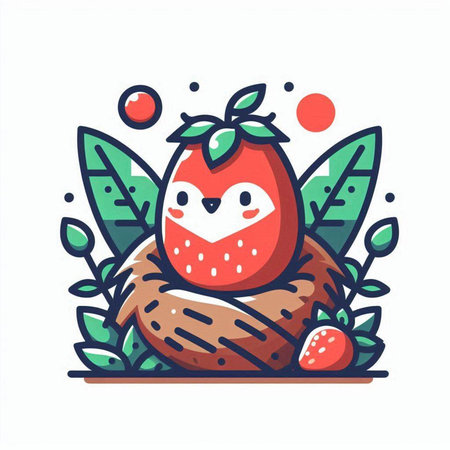 Strawberry in the nest. Cute cartoon vector illustration.のイラスト素材