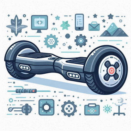 Modern self-balancing electric self-balancing electric scooter, flat vector illustration.のイラスト素材