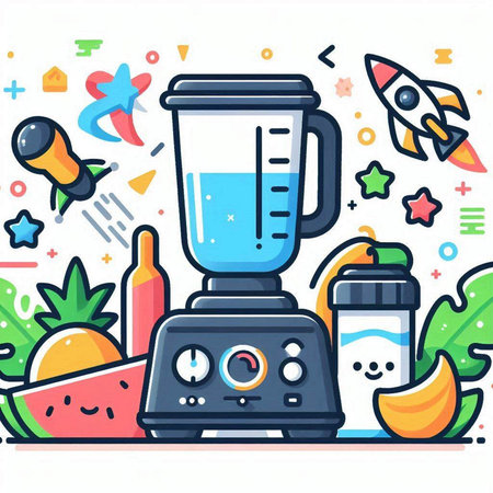 Blender with fruits and vegetables on a white background. Vector illustration.のイラスト素材