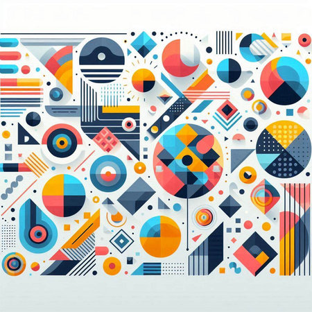 Abstract geometric background with colorful circles and rectangles. Vector illustration.のイラスト素材