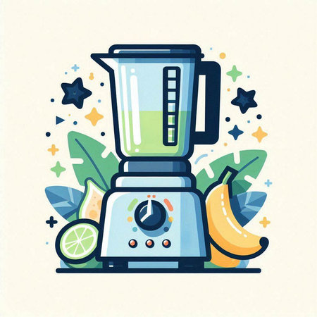 Illustration of blender with fruits and vegetables, flat style vector iconのイラスト素材