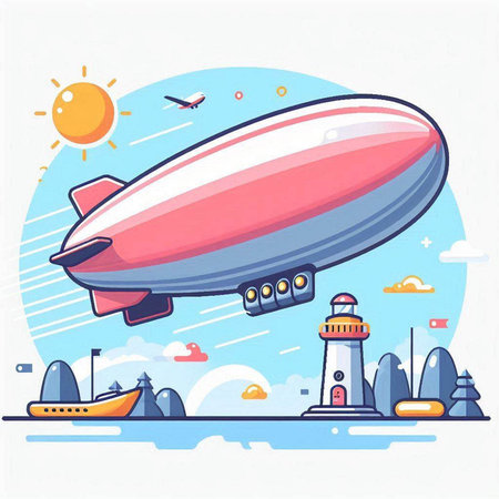 Airship in the sky. Vector illustration in flat design style.のイラスト素材