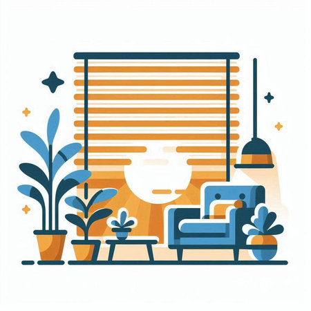 Living room interior with armchair, sofa and plants. Flat vector illustration.のイラスト素材
