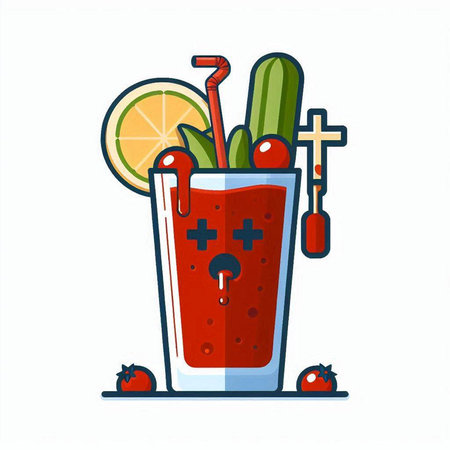 Bloody mary cocktail with vegetables and fruits. Vector illustration.のイラスト素材