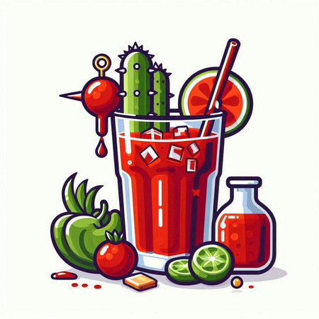 Cinco de Mayo cocktail in glass with ingredients. Vector illustration.のイラスト素材