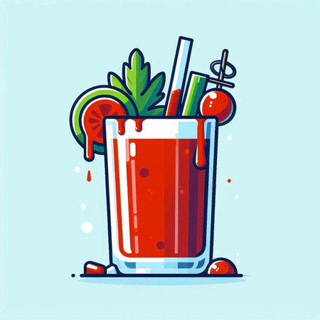 Bloody Mary Cocktail in Glass with Straws and Sticks, Vector Illustrationのイラスト素材