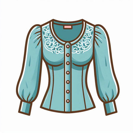 Blue blouse with lace isolated on white background. Vector illustration.のイラスト素材