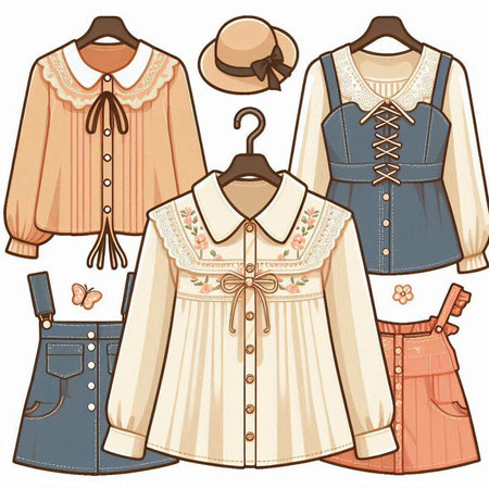 Vector illustration of a set of women's clothing and accessories in cartoon styleのイラスト素材