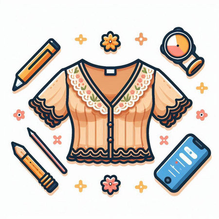 Vector illustration of a woman's blouse and accessories for drawing.のイラスト素材