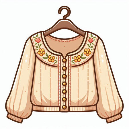 Vintage blouse with embroidery on a hanger. Vector illustration.のイラスト素材